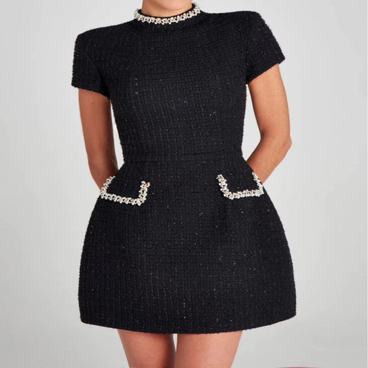 2024 New European and American Temperament Slim Fit Spring and Autumn round Neck Beads Elegant Dress Women