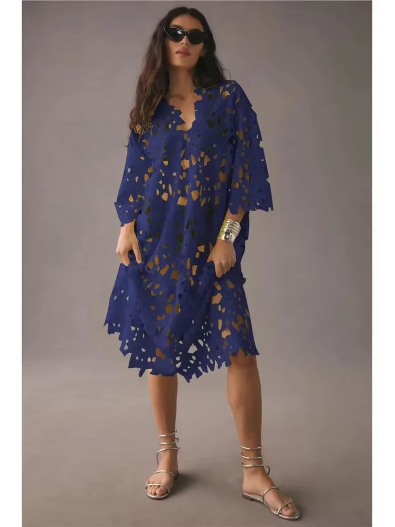Sexy Lace Hollow Out V-Neck Beach Dress