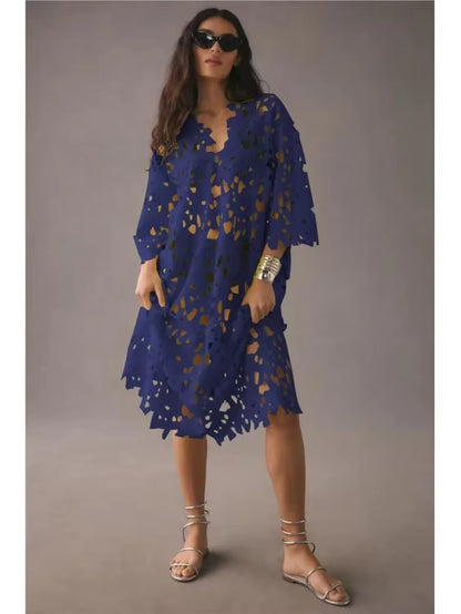 Sexy Lace Hollow Out V-Neck Beach Dress