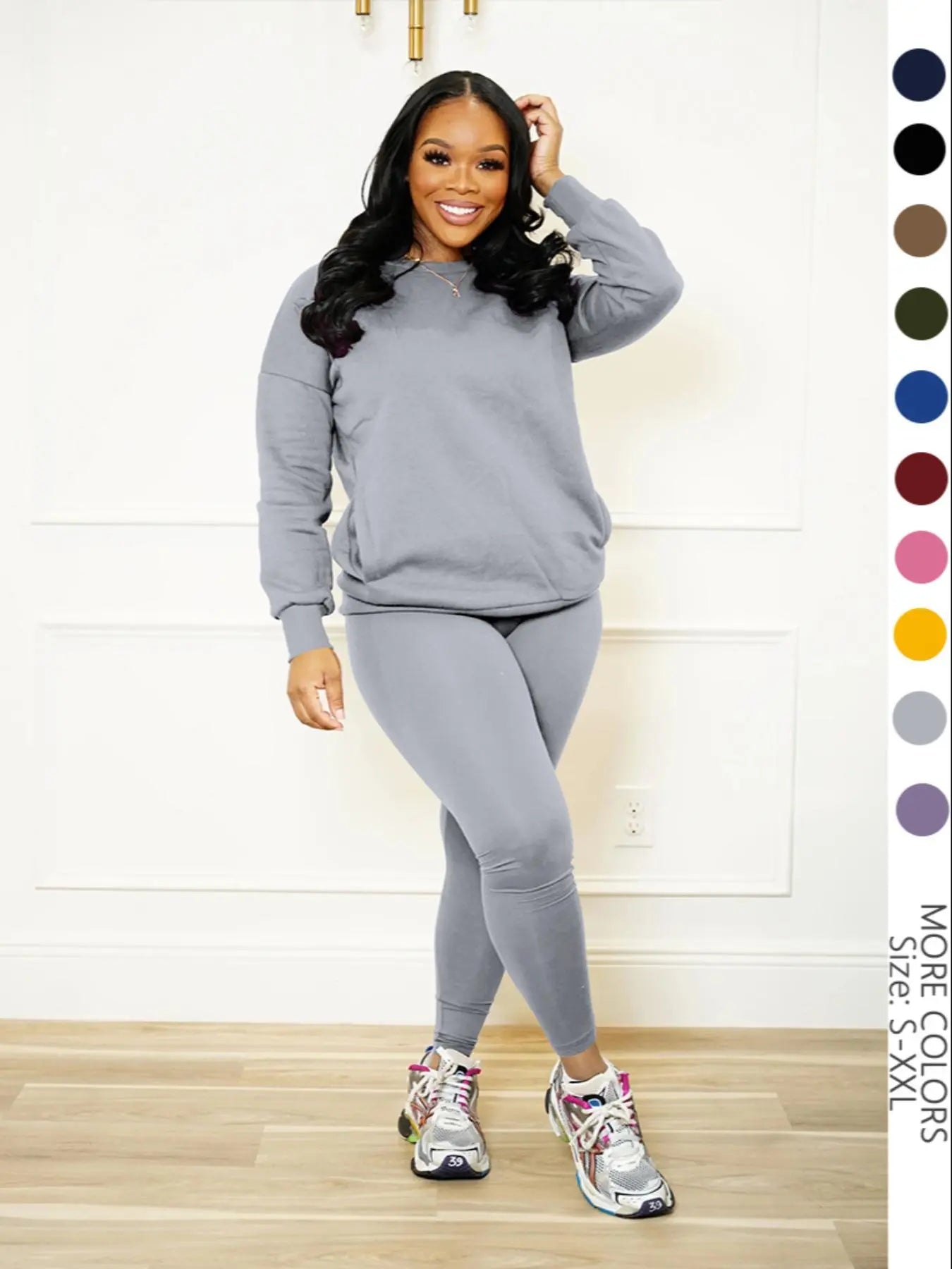 Drop Shoulder Sweatshirt & Elastic Waist Pants Set