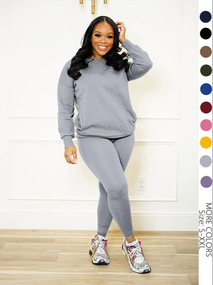 Drop Shoulder Sweatshirt & Elastic Waist Pants Set