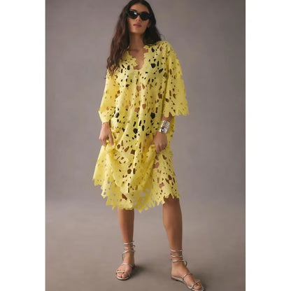 Sexy Lace Hollow Out V-Neck Beach Dress