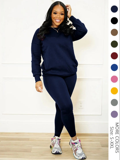 Drop Shoulder Sweatshirt & Elastic Waist Pants Set