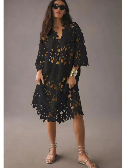 Sexy Lace Hollow Out V-Neck Beach Dress