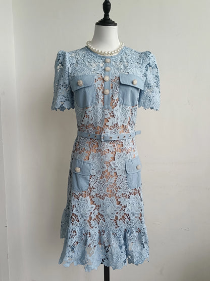 Summer Lace Dress for Women with Floral Embroidery