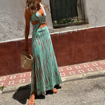 V-Neck Off Waist Sexy Split Slim Dress