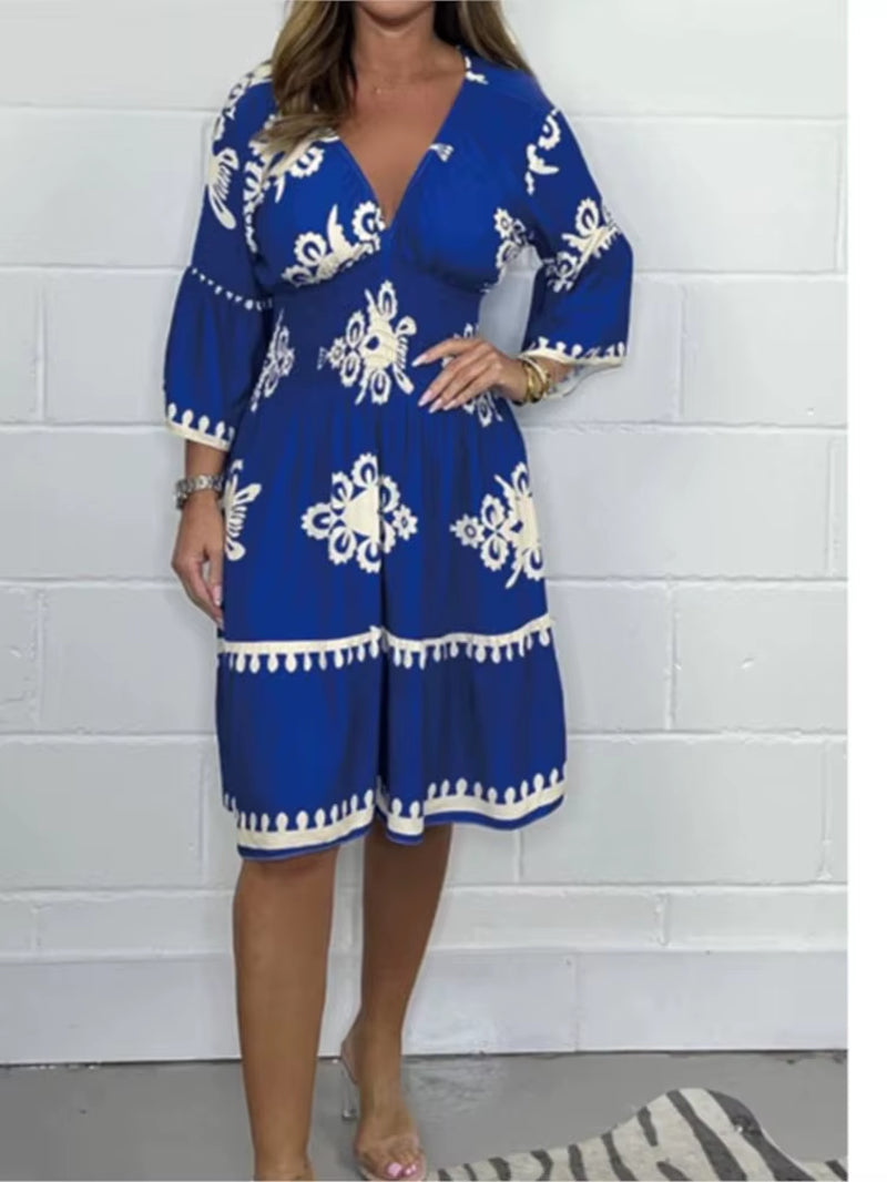 Elegant V-Neck Midi Dress