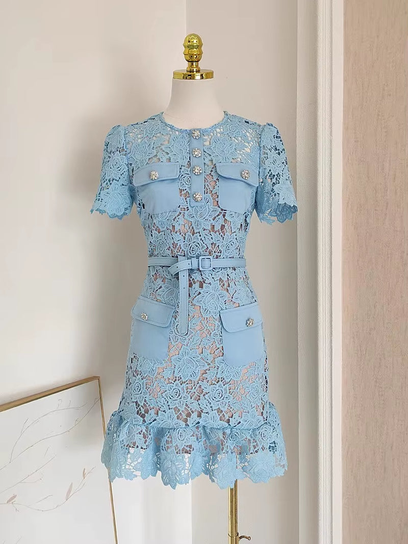 Summer Lace Dress for Women with Floral Embroidery