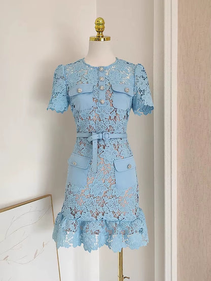 Summer Lace Dress for Women with Floral Embroidery
