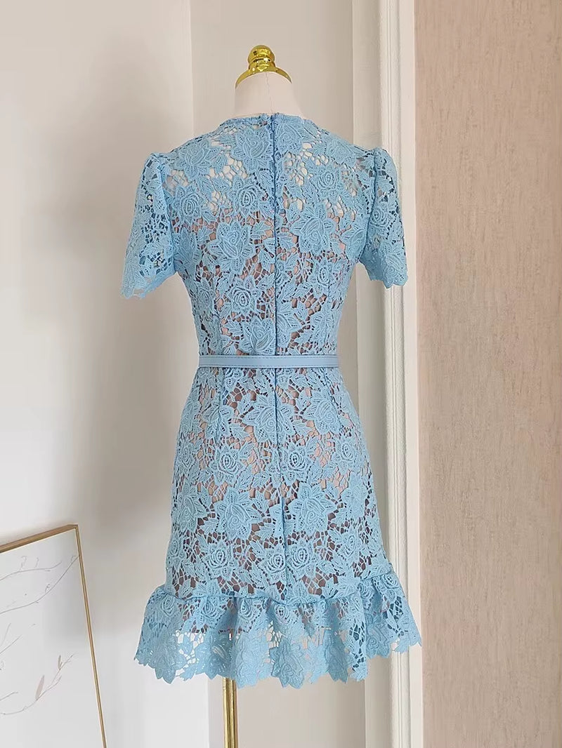 Summer Lace Dress for Women with Floral Embroidery
