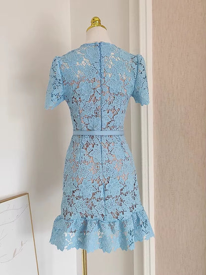 Summer Lace Dress for Women with Floral Embroidery